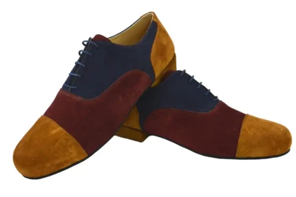 Ανδρικό παπούτσι τάνγκο από μπορντό, μπλε και καφέ σουέτ δέρμα