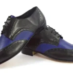 Men's tango shoe made of black and blue leather.