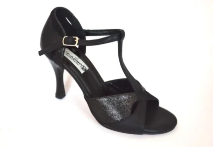 Women's Argentine tango dance shoes, peep toe, in black soft leather