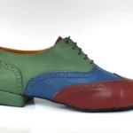 Men tango shoe by soft blue, burgundy and green mat leather